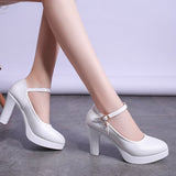 Lourdasprec Block Heel shoes White Wedding Shoes Women Pumps Platform high heels Shoes with ankle strap Ladies Office Party Dance Shoe 2022 L12