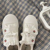 Lourdasprec 2022 Kawaii Strawberry Print Women's Espadrilles Japanese Style Zapatillas Mujer Hook Loop Canvas Sneakers Casual White Lolita Shoes