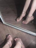 HOUZHOU Women Heels Thin Sexy 2022 Summer High-heeled Sandals Rhinestone Stiletto Shoes Lace Up Slingback Roman
