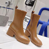 Christmas Gift Brand Designer Luxury Women's Boots Autumn and Winter Waterproof Rain Boots Square Toe Thick Heel Trend Martin Boots Women