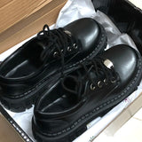 Lourdasprec Women Oxfords 2022 Spring Autumn Casual Platform Shoes Black Lace Up Leather Shoe Sewing Fashion Round Toe Chunky Sole Flats