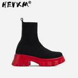 Lourdasprec Autumn New Socks Shoes Woman Stretch Fabric Mid-Calf Casual Platform Boots Net Red Knitted Short Boots Women Plus Size Booties