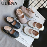 Christmas Gift New Grils Leather Shoes Casual Girls Autumn Winter Kids Pu Show White Shoes Children's  Black Pink size 21-30 Flats