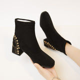 Christmas Gift Studded black ankle boots elegant high heels women suede leather ankle boots women's winter warmth thick heel ankle boots women