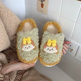 Cute Shy Strawberry Bear Slippers For Women Fashion Kawaii Fluffy Winter Warm Slipper Woman Cartoon Smiley Face  House Slippers