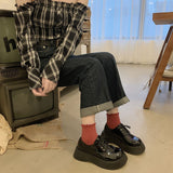 HOUZHOU Women Platform Shoes JK Ankle Boots Female Goth Autumn Black Designer Demonia Leather Footwear Lace-up Harajuku