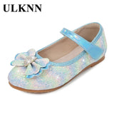 Christmas Gift ULKNN Baby Girls Sweet Princess Flats Shoes Kids Children's Leather Shoes With Floral Printed Rhinestone Fashion Pink Blue 25-38