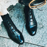 Christmas Gift New SHENGY Patent Leather British Style Flat Boots Black Pointed Toe Boots Handsome Motorcycle Boots Women's Boots