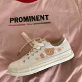 Lourdasprec  Designer Women Canvas Sneakers Embroidery Bear Pink Shoes High Top Thick Heels Sneakers Casual Running Platform Lolita Shoes