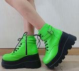 Lourdasprec Luxury New Female Platform Green Ankle Boots Fashion Zip Lace-up High Heels Women's Boots Party Goth Wedges Shoes Woman
