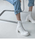 HOUZHOU White Women's Ankle Boots Leather Autumn Winter Platform Heels Comfortable Designer Shoes Harajuku Footwear