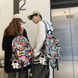 Graduation Gift Big Sale  Harajuku Girl Male School Bag Female Graffiti Print Men Backpack Women Book Boy Bag Nylon Ladies Fashion Laptop Backpack Student