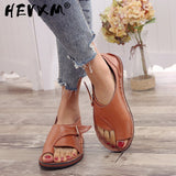 Lourdasprec 2022 New Women PU Leather Sandals Fashion Peep Toe Buckle Design Roman Sandals Women Flat Shoes Summer Beach Sandals Sandalia