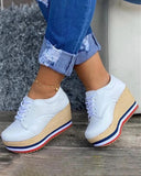 Christmas Gift Vulcanize Shoes Women Sneakers Ladies Solid Color Wedge Thick Shoes Round Toe Lace-Up Comfortable Platform Sneakers 2021 Fashion
