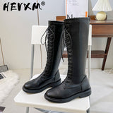 2022 Cross-tied Knee-High Lace-Up Women Boots Winter Warm Over The Knee Chunky Thigh High Long Boot Female Leather Knight Boots