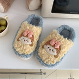 Cute Shy Strawberry Bear Slippers For Women Fashion Kawaii Fluffy Winter Warm Slipper Woman Cartoon Smiley Face  House Slippers