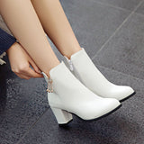 Graduation Gift Big Sale Female Comfortable Thick Heel Ankle Boots Fashion Buckle Zipper Boots Women Round Toe Fall Winter Shoes Black White