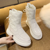 Lourdasprec Apanzu Women Snow Boots Beige Plush Warm Fur Causal Boots Shoes Sneakers Ankle Booties Platform Thick Sole Lace Up Winter Shoes