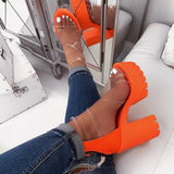 Christmas Gift Night Club Party Platform Chunky Heel Sandals Summer Plus Size Shoes Transparent Gladiator Heel Sandals  Shoes Women