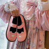 Lourdasprec 2022 Kawaii Lolita Shoes Lovely Bear Patchwork Zapatillas Mujer Girls Mary Janes PU Japanese Style Student Footwear Sweet Shoes Woman