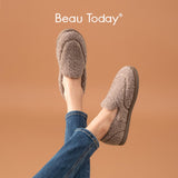 Christmas Gift BeauToday Winter Women Loafers Knitting Wool Round Toe New Slip On Warm Ladies Fur Shoes Soft Flats Handmade 27836
