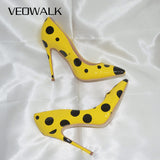 LOURDASPREC Black Polka Dots Women Yellow Stilettos High Heels Ladies Fashion Slip On Pumps Club Party Dress Shoes Color Customized