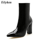 Christmas Gift Fashion Gold Silver Patent Leather Women Ankle Boots Pointed Toe Square Heel Boots Stiletto Women Pumps Chelsea Boots