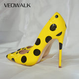 LOURDASPREC Black Polka Dots Women Yellow Stilettos High Heels Ladies Fashion Slip On Pumps Club Party Dress Shoes Color Customized