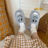 2022 Smiley Face Slippers Women Smile Slippers Happy Face Slippers Retro Smiley Face Soft Plush Comfy Warm Slip-on Slippers