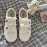 Lourdasprec 2022 Kawaii Strawberry Print Women's Espadrilles Japanese Style Zapatillas Mujer Hook Loop Canvas Sneakers Casual White Lolita Shoes