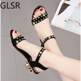 2022 summer new style rhinestone rivet suede sandals large size female Korean version of the thick-soled wild fashion sandals
