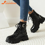 Christmas Gift Plus Size 31-46 Brand Design Female Chunky High Heels Ankle Boots Fashion Zip Metal Platform Boots Women Casual OL Shoes Woman