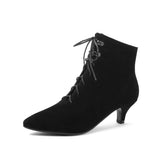 Lourdasprec Fashion Lace Up Ankle Boots For Women New 2022  Casual Pointed Toe Low Heels Women's Ankle Boots Short Shoes Lady Large Size 45