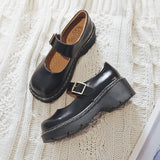 Lourdasprec New Arrival Japanese Style Vintage Buckle Mary Janes Shoes Women'S Shallow Mouth Casual Student Leather Shoes Thick Bottom