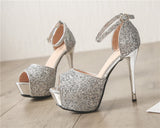 platform sandals peep toe heels silver shoes glitter heels mary jane shoes tacones extreme high heels stilettos shoes for women