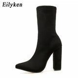 Christmas Gift 2022 New Flock Ankle Boots Women For Autumn Winter Fashion Pointed Toe heel Zipper Woman Chelsea Boots Plus size 35-42
