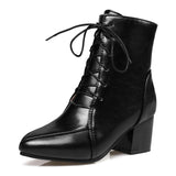 Graduation Gift Big Sale Winter Ankle Boots Pu Leather Women Boots Fashion Мартин сапоги Women Work Shoes Black Round Toe Lace-Up Women Shoes Female Boot