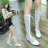 Lourdasprec 2022 Women Boots Square Heels Knee-High Boots Office Ladies Summer Boots Female Shoes Woman White Beige  Black 33-46