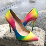 LOURDASPREC Rainbow Colorful Patent Leather Women Sexy Stiletto Extemely High Heels, Ladies Fashion Pointed Toe Pumps Party Shoes