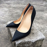 LOURDASPREC Brand Italy Style Women Classic Stiletto High Heels Ladies Sexy Sanke Patern Pointed Toe Pumps Comfort Dress Shoes Black