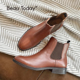 Christmas Gift BeauToday Chelsea Boots Women Genuine Calfskin Leather Plus Size Autumn Winter Fashion Brand Ankle Shoes Handmade 03025