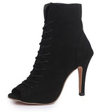 Christmas Gift Open Toe High heel women's summer boots Roman style autumn ankle boots Lace-Up Suede fashion high heel boots 34-43
