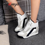 Lourdasprec Hot Sales Rivets Black White Hidden Wedge Heels Casual Shoes tenis feminino High Top Shoes Trainers Women Zapatos Mujer 2022