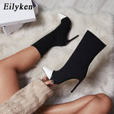 Christmas Gift  2022 New Arriva Stretch Fabric Women Ankle Boots Pointed Toe High Heels Slip-On Sexy Sock heels Chelsea Boots size35- 42