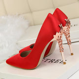 Graduation Gift Big Sale Metal Carved Thin Heel High Heels Pumps Women Shoes 2022 Sexy Pointed Toe Ladies Shoes Fashion Candy Colors Wedding Shoes Woman