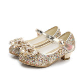 Lourdasprec  Princess Kids Leather Shoes For Girls Flower Casual Glitter Children High Heel Girls Shoes Butterfly Knot Blue Pink Silver