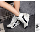 Lourdasprec Hot Sales Rivets Black White Hidden Wedge Heels Casual Shoes tenis feminino High Top Shoes Trainers Women Zapatos Mujer 2022