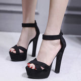 Gladiator Buckle Strap Woman Sandals Party String Square heel Shoes Summer Sexy Woman Shoes Black Platform High Heel Sandals