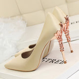 Graduation Gift Big Sale Metal Carved Thin Heel High Heels Pumps Women Shoes 2022 Sexy Pointed Toe Ladies Shoes Fashion Candy Colors Wedding Shoes Woman