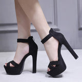 Gladiator Buckle Strap Woman Sandals Party String Square heel Shoes Summer Sexy Woman Shoes Black Platform High Heel Sandals
